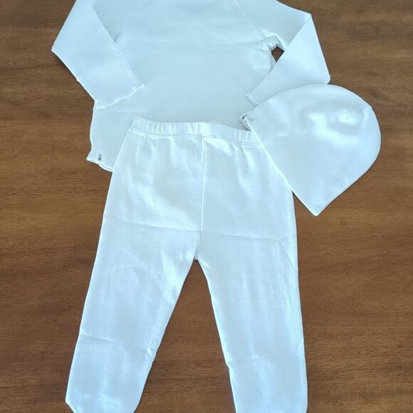 Baby gender neutral organic cotton kimono style top/bottom/hat white size 6-12M - Picture 4 of 4
